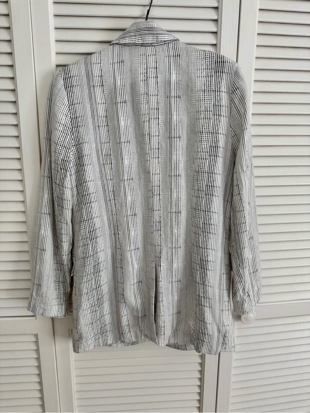 Open Edit Oversized Linen Blazer Ivory & Black Linear Stripe - Picture 2 of 4